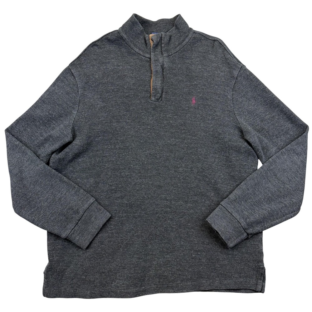 Polo‎ Ralph Lauren Sweater Mens Large Gray Quarter Zip Mock Neck Cotton Pullover